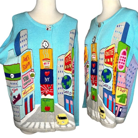 Storybook Knits New York Theme Button Up Sweater NWT Size M - Picture 8 of 13